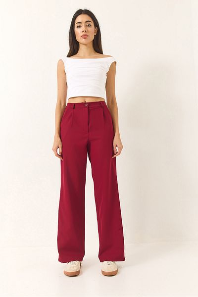 Bianco Lucci Pantaloni Palazzo dubli plisați cu buzunar cu talie înaltă pentru femei 60283233