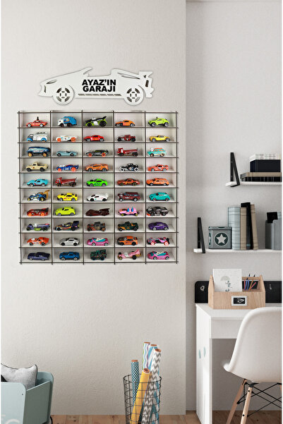 kutuTR 50 Araçlık Ahşap Araç Rafı Araba Görselli Beyaz