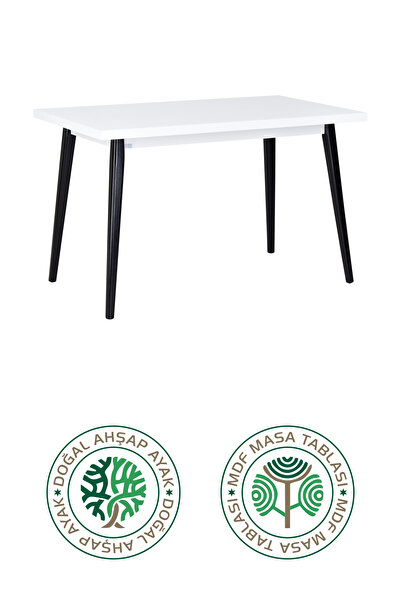 VİLİNZE Avanos Sabit Beyaz Siyah Mdf Mutfak Masası - 70x120 Cm