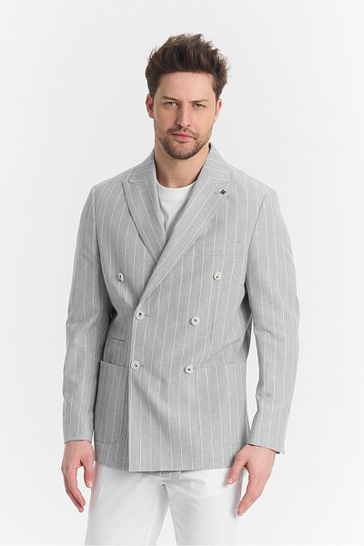 Frappoli Γκρι ιταλικό ριγέ Vitao Ανδρικό Half Ast Sports Blazer Slim Fit