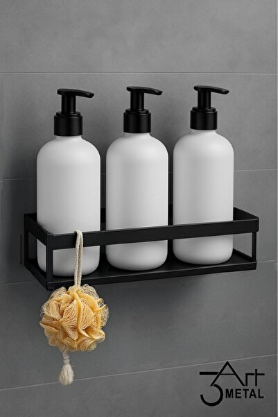3art Metal Duvar Tipi Banyo Şampuanlık Metal Siyah Raflı Sabunluk Organizer &...