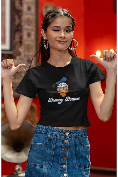 Fuddy Moda Cute Donald Bound Printed Crop Top, Women's Cartoon Printed Crop Blouse