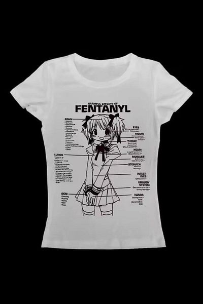 Karakedi White Harmful Effect Gothic Y2K Short Sleeve Crop