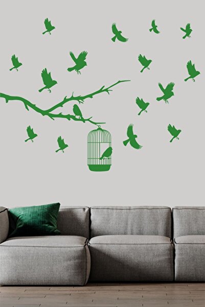 TRC TRAFİK ملصق حائط مزخرف على شكل طيور الهروب من القفص باللون الأخضر (13 شكلًا)