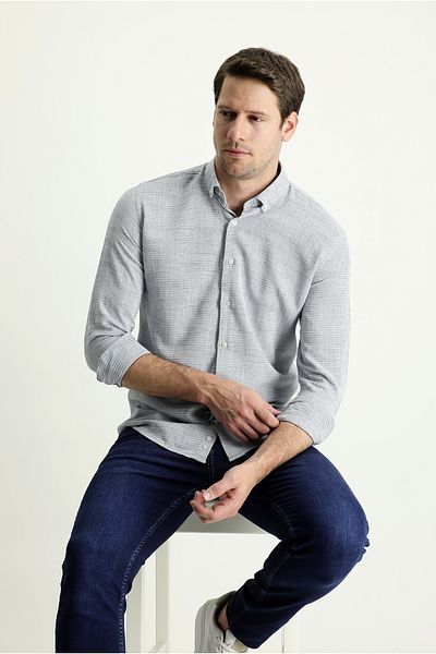 Kiğılı Long Sleeve Slim Fit Slim Fit Linen Look Cotton Sports Button Collar Shirt