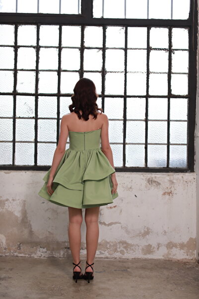 minel aşk Drapeli Kalp Yaka Mini Elbise