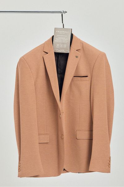 Frappoli Μπεζ Slim Fit Blazer Cajeti Savue Ανδρικό Plus Size Oversize Μικτό βαμβάκι