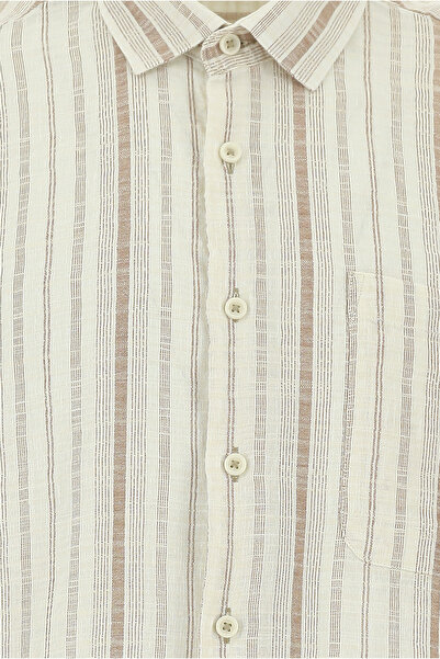 Abdullah Kiğılı Μακρυμάνικο κανονική εφαρμογή ριγέ αθλητικό βαμβακερό λινό πουκάμισο