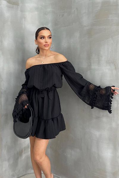 Ortaya Çık Φόρεμα με γιακά Madonna με μαύρα μανίκια με δαντέλα