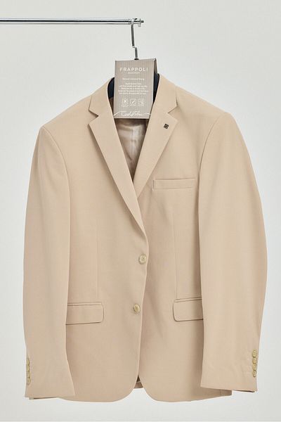 Frappoli Baselnaa Ανδρικό Μπεζ Battal Plus Size Slim Fit Μπουφάν Basic Blazer με επένδυση με κουμπιά