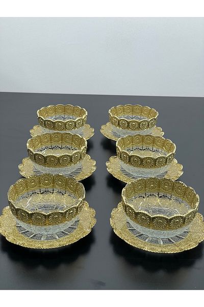 YzHome 12 Piece Luxury Gold Gilded Snack Bowl Plate for 6 People