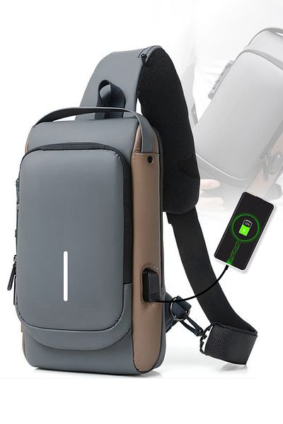 MUJGAN Τσάντα Powerbank Grey με κρυπτογράφηση