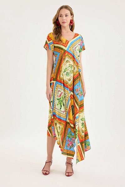 Vitrin Double V-Neck Patterned Loose Dress