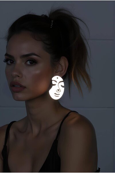 Angels Passion Abstract Woman Face Earrings with White Reflectors, Stylish Laser Cut Earrings - Apbj005