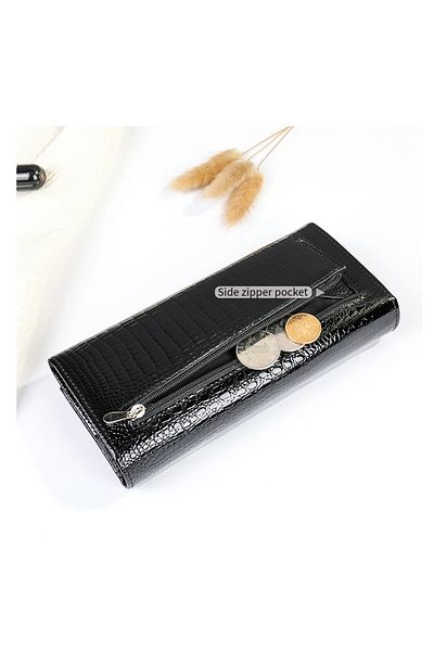 delis Women's Wallet, Azalea Pt1206, Genuine Leather, Black