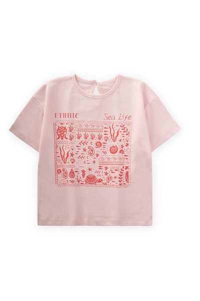 Cigit Ethnic Printed T-Shirt 1-8 Years Powder Pink