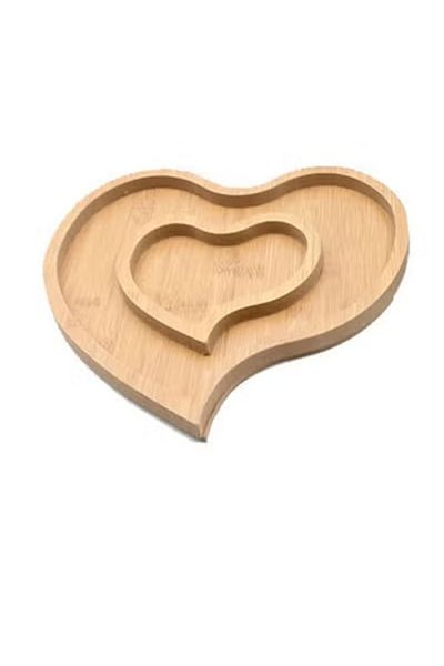 co arma Wooden serving plate, heart-shaped, divided into two sections, 2 x 30 cm