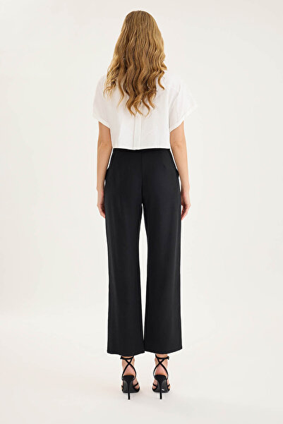 Vitrin Yüksek Bel Dokuma Kumaş Pileli Pantolon