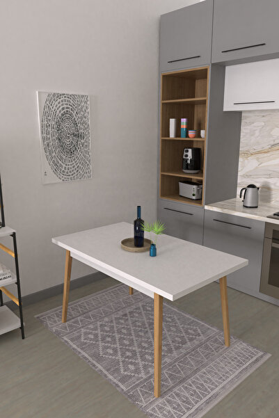 VİLİNZE Avanos Ahşap Sabit Mdf Beyaz Naturel Mutfak Masası - 80x140 Cm