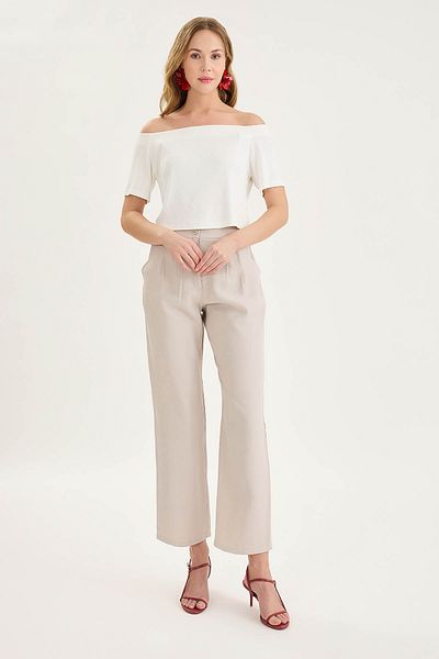 Vitrin Boat Neck Crop Blouse
