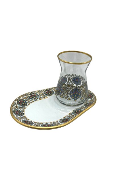 MEVLANA BAZAAR طقم شاي عرض منقوش لشخصين ملون