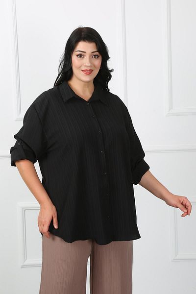 By Alba Collection Cămașă de damă înfășurată neagră de mărime mare