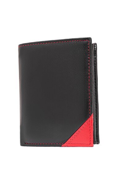 delis Ανδρικό Πορτοφόλι, Caelum Pt1372, Γνήσιο Δέρμα, Μαύρο/Κόκκινο