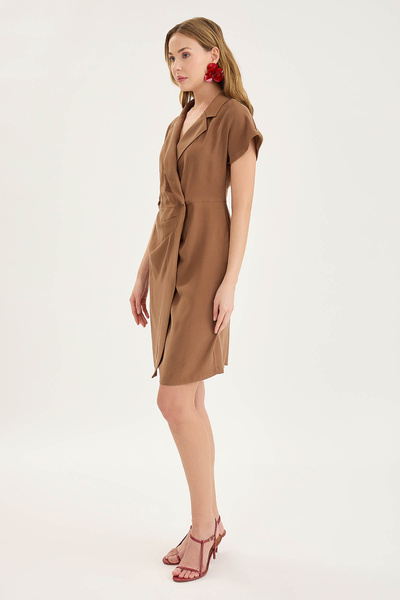 Vitrin Button Detailed Gathered Front Mini Dress