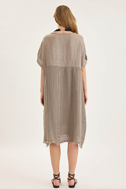 Vitrin Short Sleeve Skirt Part Mesh Linen Dress