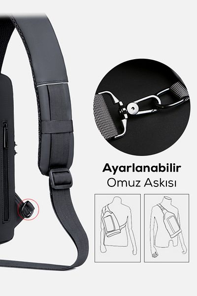 MUJGAN Τσάντα Powerbank Grey με κρυπτογράφηση