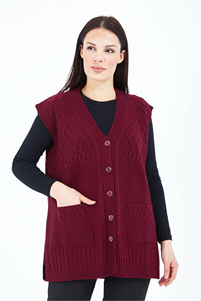 nacar çarşı Kadın Triko Yelek - Örgü Cepli Anne Yeleği - Mevsimlik Anneler Günü