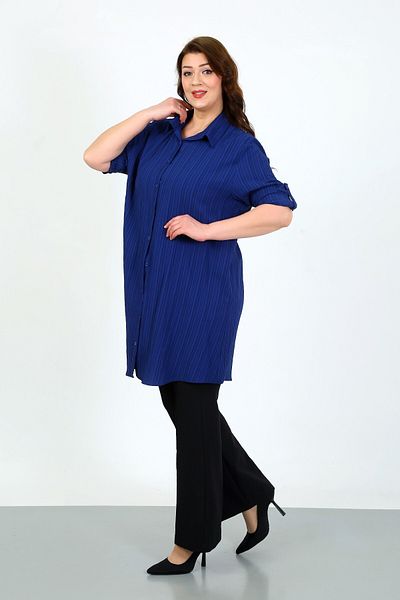 By Alba Collection Women's Navy Blue Wrap Fabric Large Size Tunic