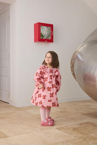 Tics Dusty Rose Ruffled Floral Patterned Dress