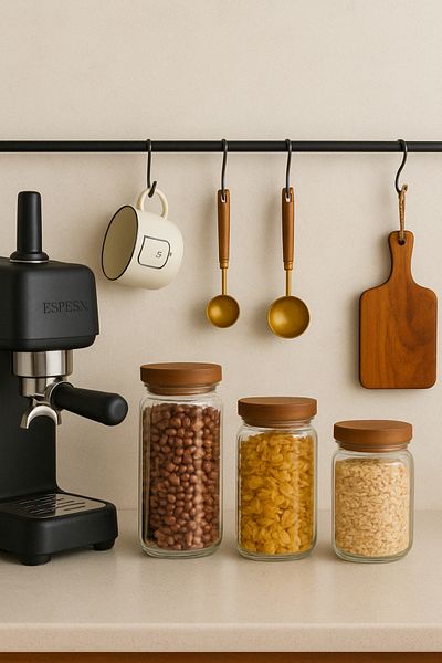 welcomein Wooden Door Glass Food Storage Jar and Large Size Food Storage Set 3Pcs 750ml