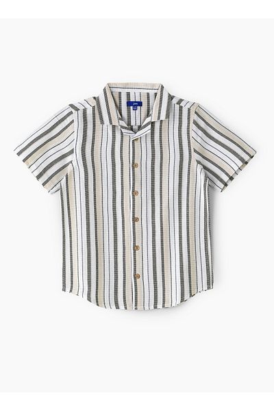 Basicxx Boys' Beige and Olive Striped Cotton Casual Shirt