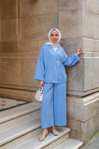 LOCCO Blue Women's Almond Stitched Kimono Set