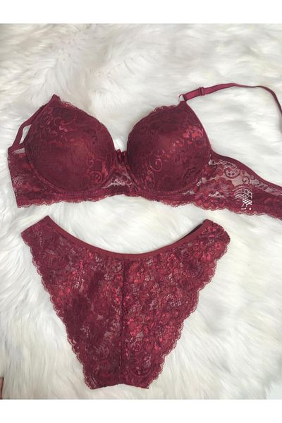 COLOR DE PIEL Women's Burgundy Color Coated Underwear Bra Panty Set