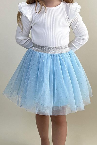 Breeze Fusta tutu pentru fete cu talie argintie din latex 5-10 ani, albastru deschis
