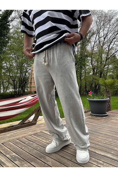 BYBASICMAN Light Grey, Washed Sweatpants - Baggy Thin Jj-92