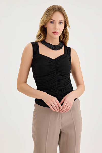 Vitrin Thick Strap Gathered Front Blouse