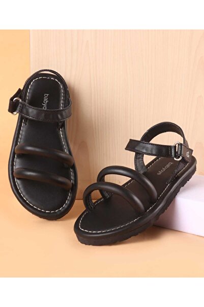 Babyoye صندل بيبيوي مع إغلاق فيلكرو بلون سادة - أسود