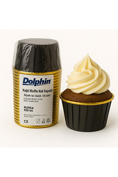 Dolphin Siyah Gold Metalik 25'li Fırına Girebilen Muffin Cupcake Kek Kalıbı Kabı Kapsülü 6,5x4cm