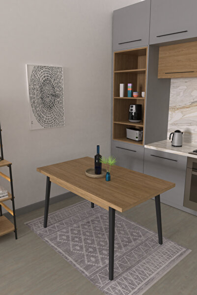 VİLİNZE Avanos Ahşap Sabit Mdf Naturel SiyahMutfak Masası - 80x140 Cm