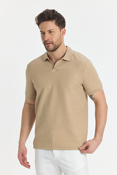Frappoli Nikol Ανδρικό μπλουζάκι με λαιμόκοψη από βαμβακερό μείγμα Camel Lycra Stretching Fabric Sports Collar Slim Fit Polo Collar T-shirt