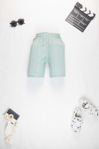 Yalçınoğlu Kids Boy's Summer Suit 3-10 Years Old Shirt Set with Shorts |   Bürümcük Fabric Bottom Top Double Set