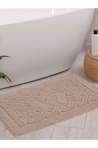 Homedius Bathroom Zigzag Patterned Ultra Thick Cotton Milk Coffee 2-Piece Foot Towel 50X70 cm