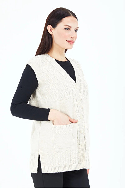 nacar çarşı Kadın Triko Yelek - Örgü Cepli Anne Yeleği - Mevsimlik Anneler Günü