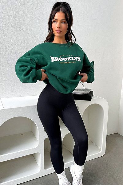 DUBU BUTİK Μπλούζα Brooklyn Thatssofetch Green Oversize - Crew Neck