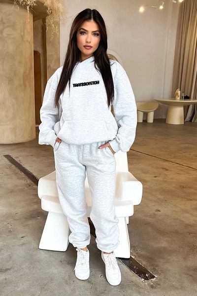 CLAYES Σετ αθλητικής φόρμας That So Fetch - Γκρι στάμπα Oversize Hooded Raster