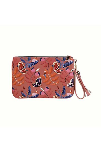 dellel Gemusterte rosa Clutch aus veganem Leder